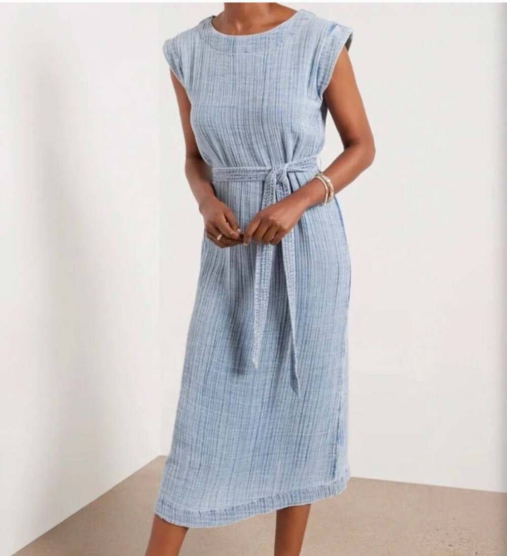 NWT Faherty Cotton Costa Gauze Dress Light Indigo